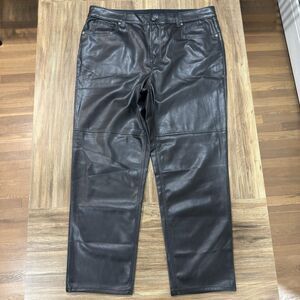 Gap Cheeky Straight High Rise Pants Size 35 20R Black Faux Leather Biker